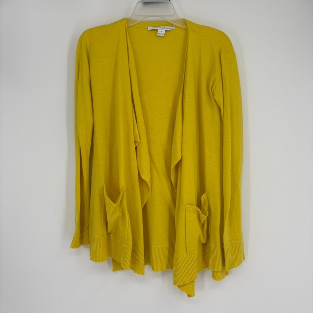 Diane von Furstenberg Cardigan Women S Yellow Open Front Wool‎ Cashmere Pockets
